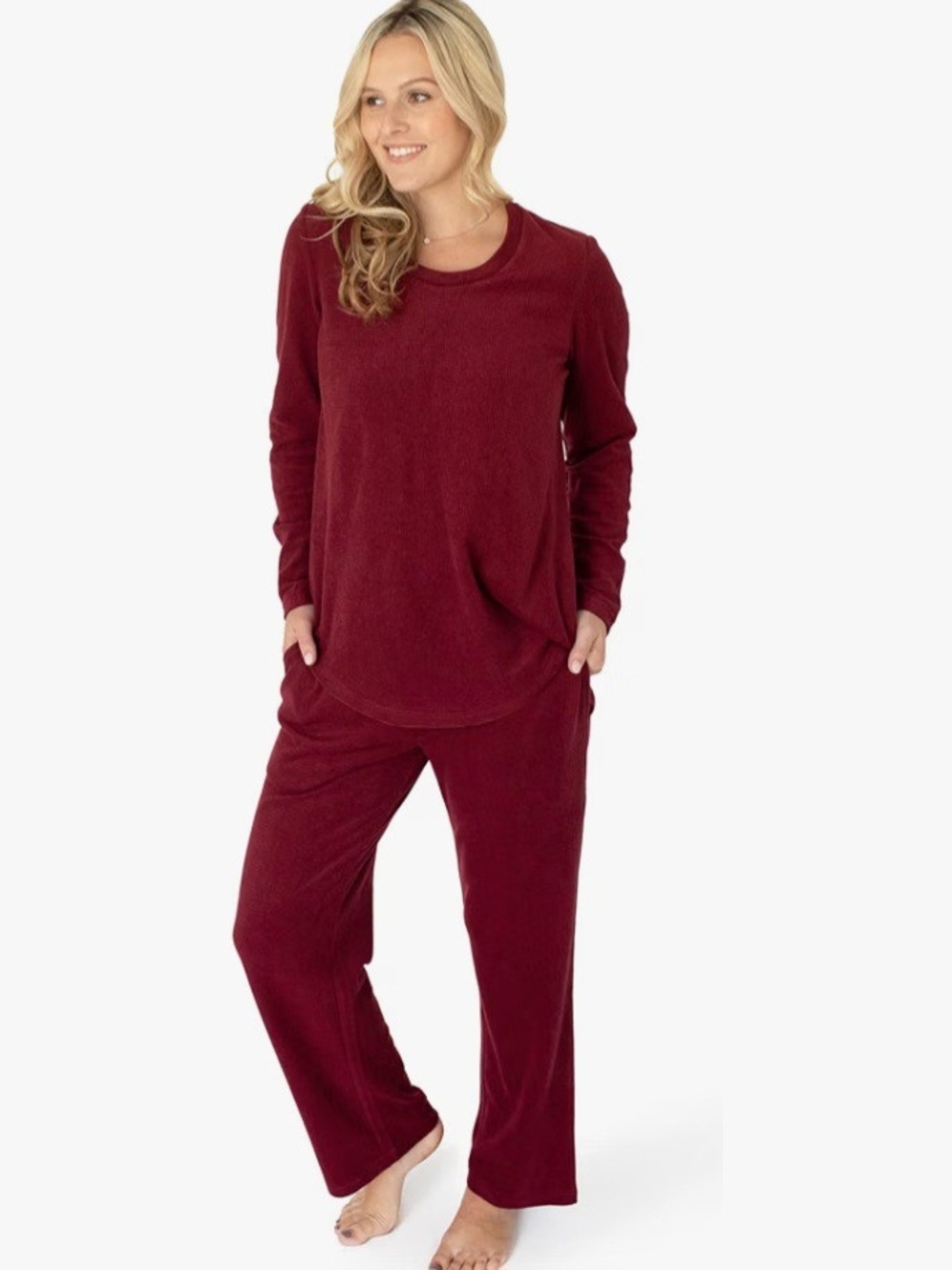 Kindred Bravely Fleece Long-Sleeve Maternity & Nursing PJ Set - Deep Red